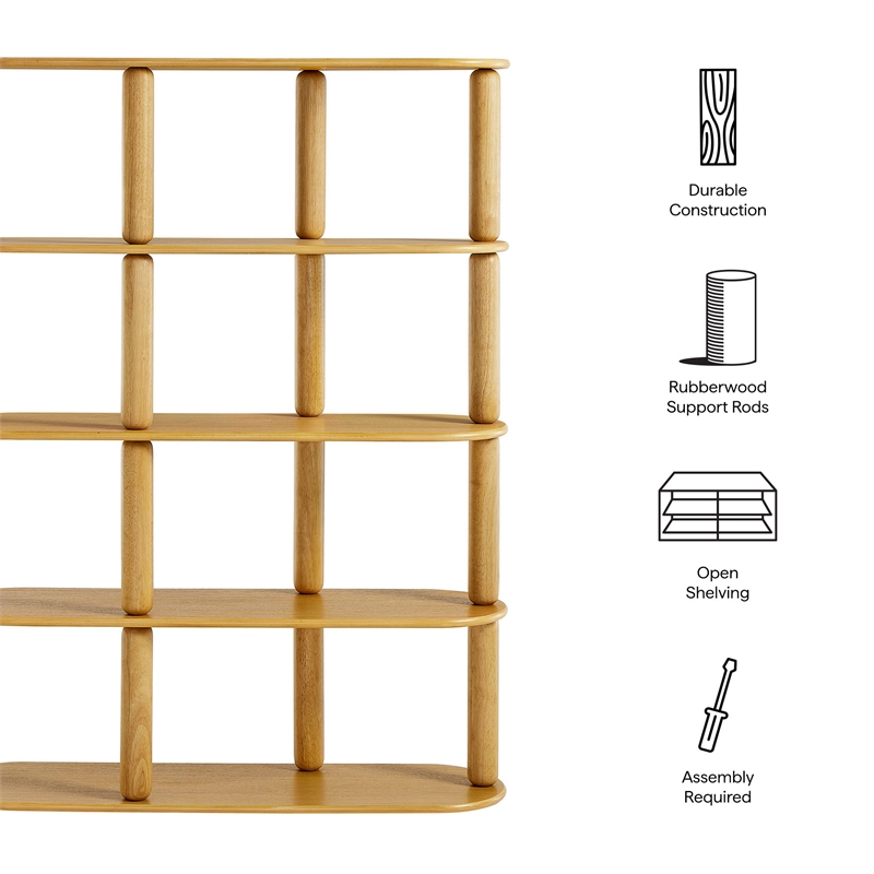 Maklaine Modern / Contemporary 4-Tier Oval Wood Bookshelf in Oak