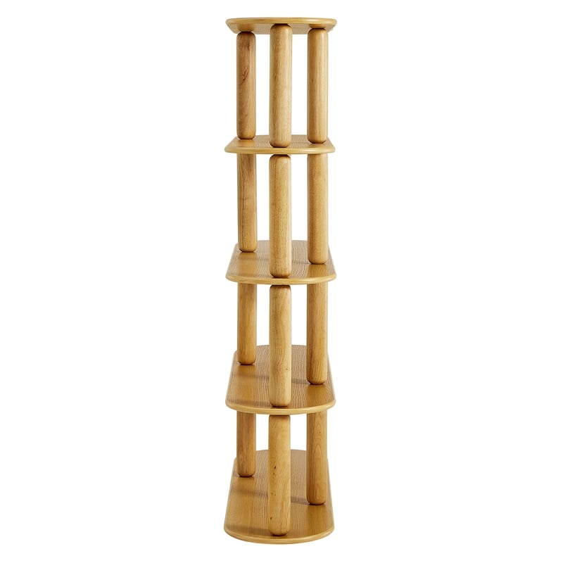 Maklaine Modern / Contemporary 4-Tier Oval Wood Bookshelf in Oak