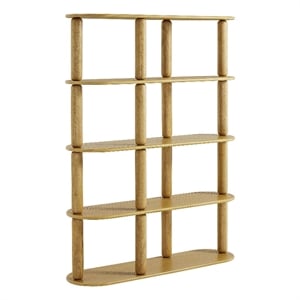 Maklaine Modern / Contemporary 4-Tier Oval Wood Bookshelf in Oak