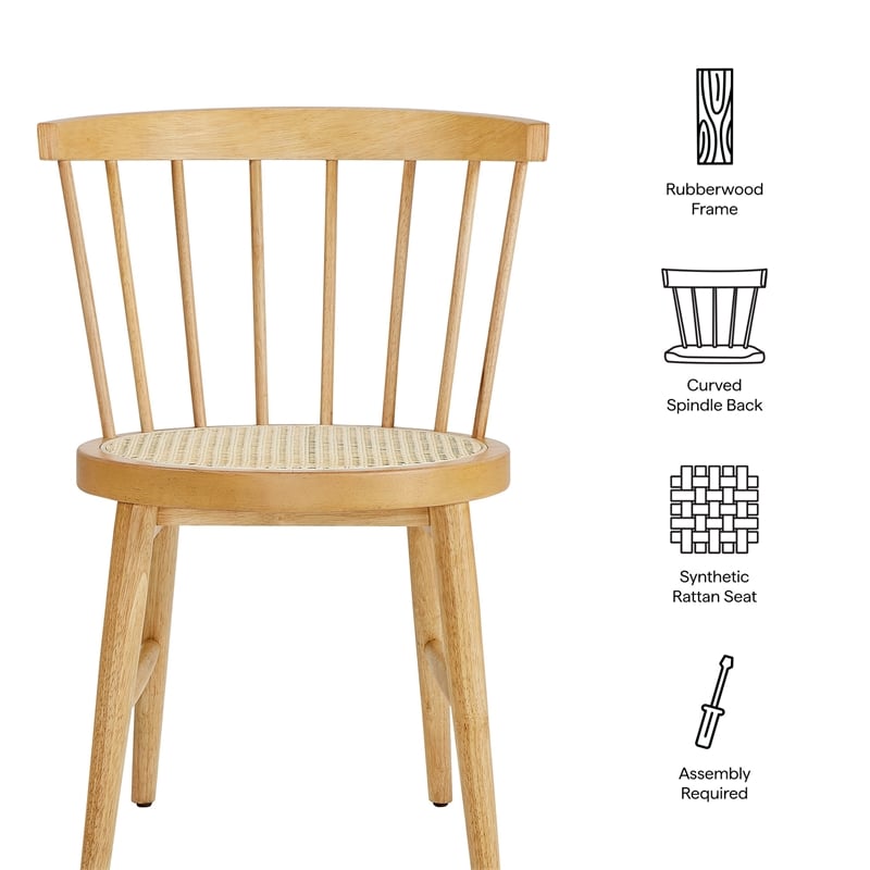 Maklaine Curved Spindle Back Dining Chairs Set of 2 in Natural