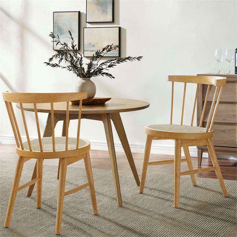 Maklaine Curved Spindle Back Dining Chairs Set of 2 in Natural