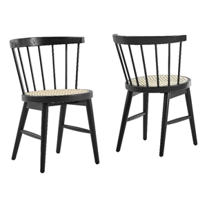 Maklaine Curved Spindle Back Dining Chairs Set of 2 in Black