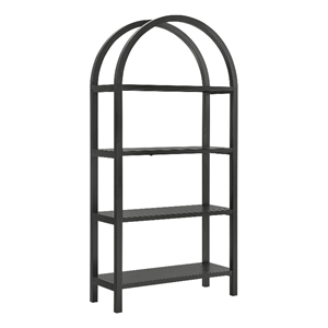 Maklaine Contemporary Pine Wood Frame 72&quot Large Arched Bookshelf in Black