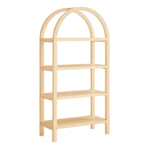 Maklaine Contemporary Pine Wood Frame 60&quot Wide Arched Bookshelf in Natural