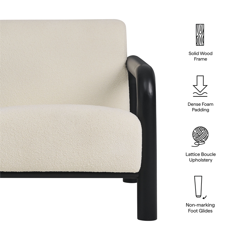 Maklaine Contemporary Dense Foam Padding Boucle Accent Chair in Cream Black