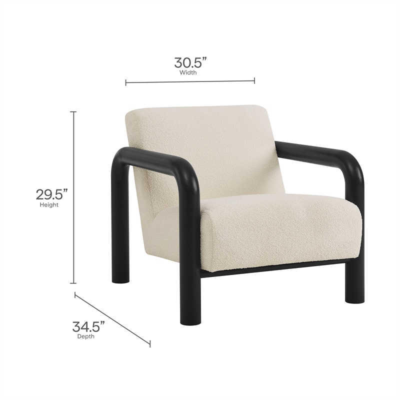 Maklaine Contemporary Dense Foam Padding Boucle Accent Chair in Cream Black