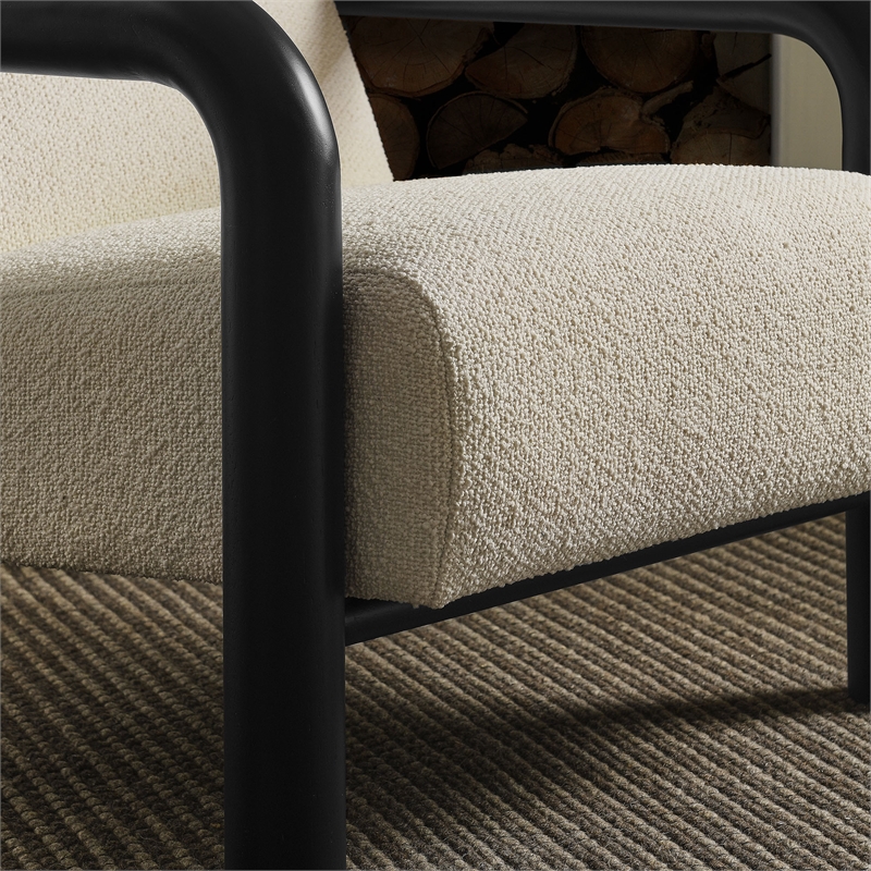 Maklaine Contemporary Dense Foam Padding Boucle Accent Chair in Cream Black