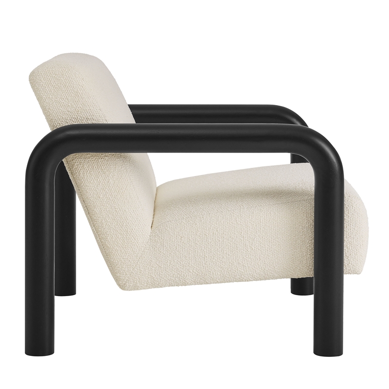 Maklaine Contemporary Dense Foam Padding Boucle Accent Chair in Cream Black