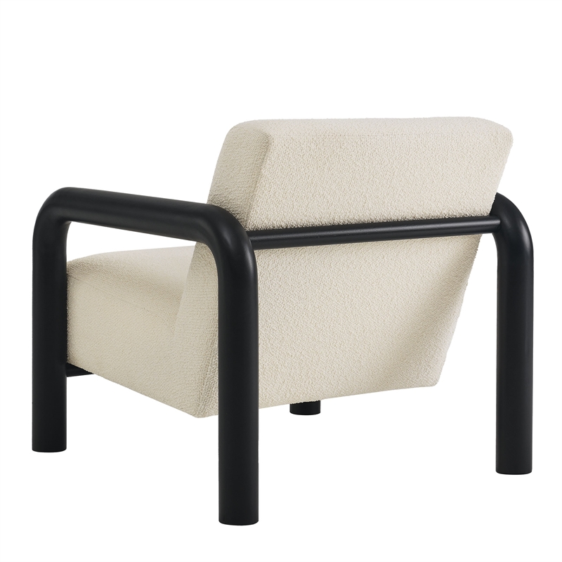 Maklaine Contemporary Dense Foam Padding Boucle Accent Chair in Cream Black