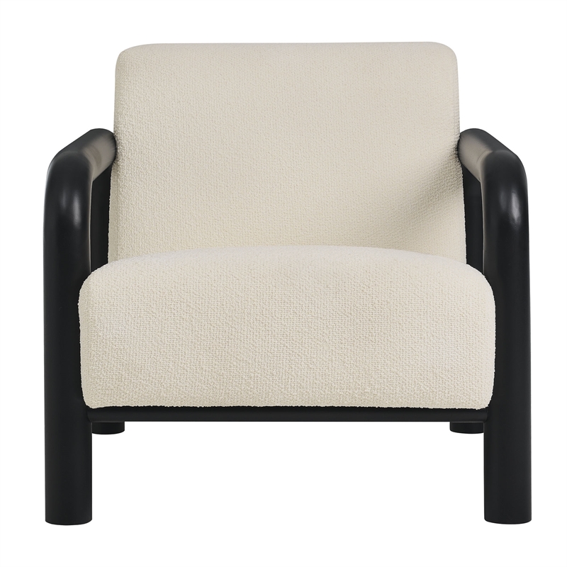 Maklaine Contemporary Dense Foam Padding Boucle Accent Chair in Cream Black