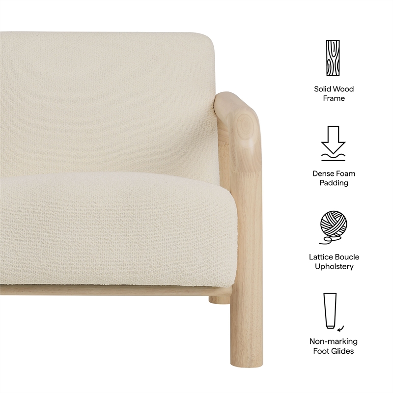 Maklaine Contemporary Dense Foam Padding Boucle Accent Chair in Cream Oak