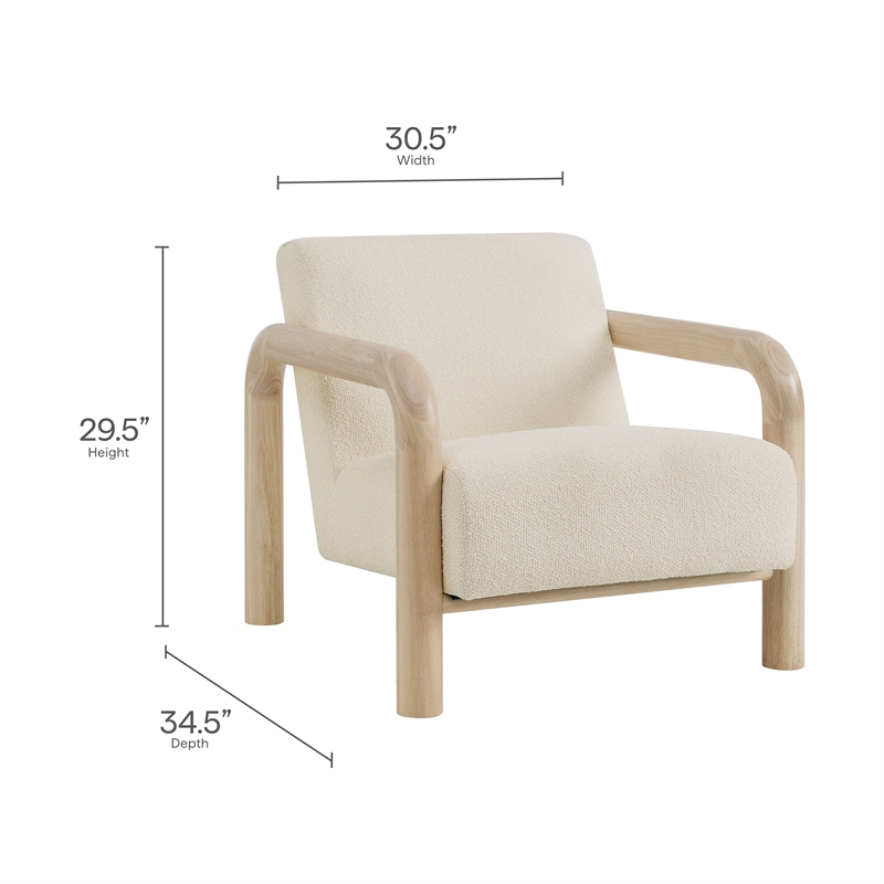 Maklaine Contemporary Dense Foam Padding Boucle Accent Chair in Cream Oak