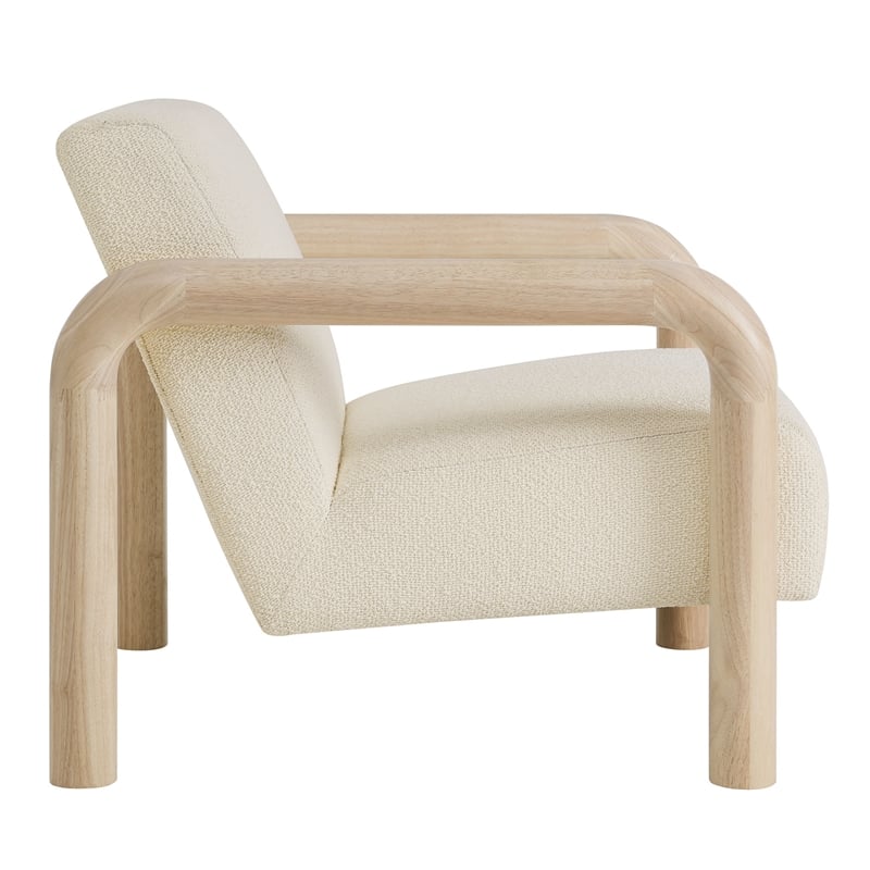 Maklaine Contemporary Dense Foam Padding Boucle Accent Chair in Cream Oak