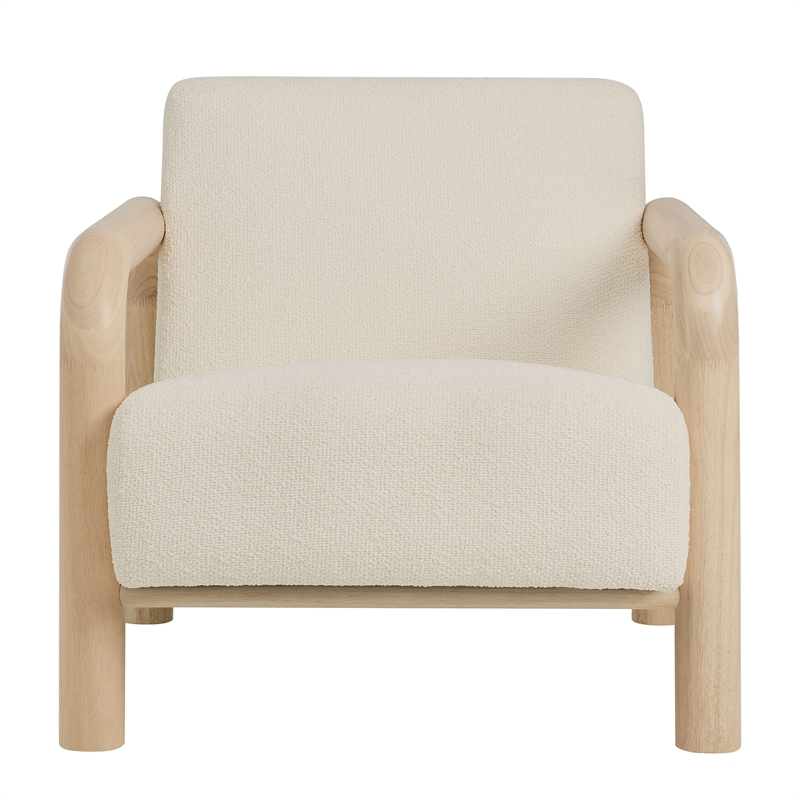 Maklaine Contemporary Dense Foam Padding Boucle Accent Chair in Cream Oak