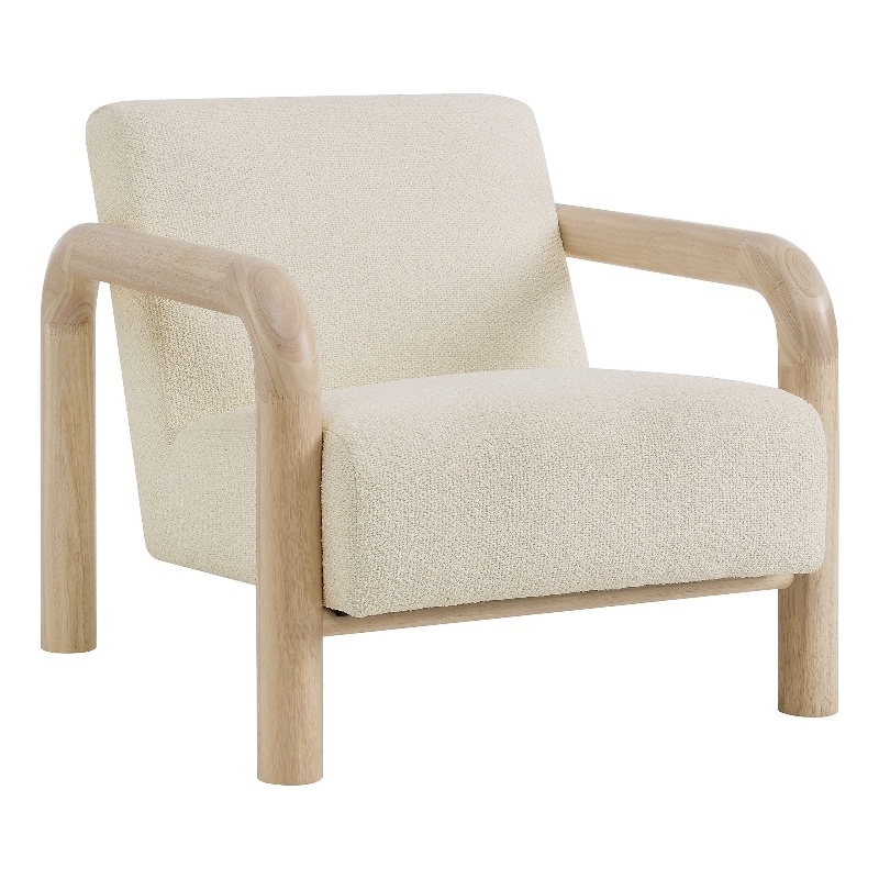 Maklaine Contemporary Dense Foam Padding Boucle Accent Chair in Cream Oak