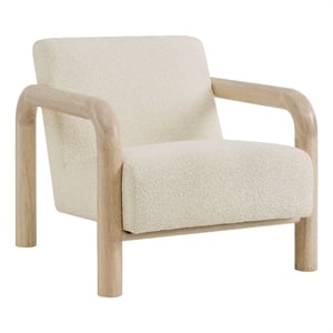 Maklaine Contemporary Dense Foam Padding Boucle Accent Chair in Cream Oak