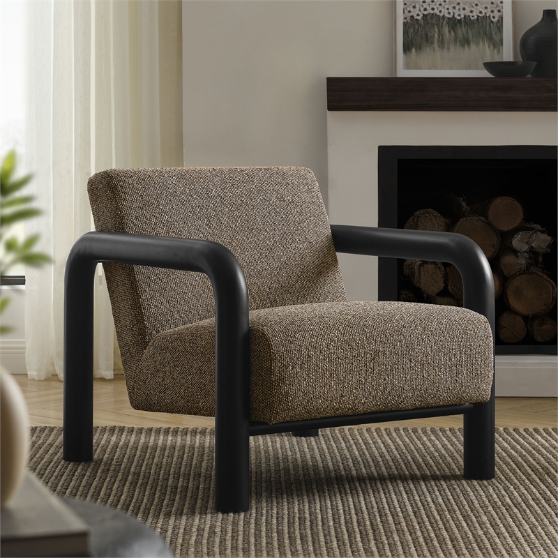 Maklaine Contemporary Dense Foam Padding Boucle Accent Chair in Earth Black