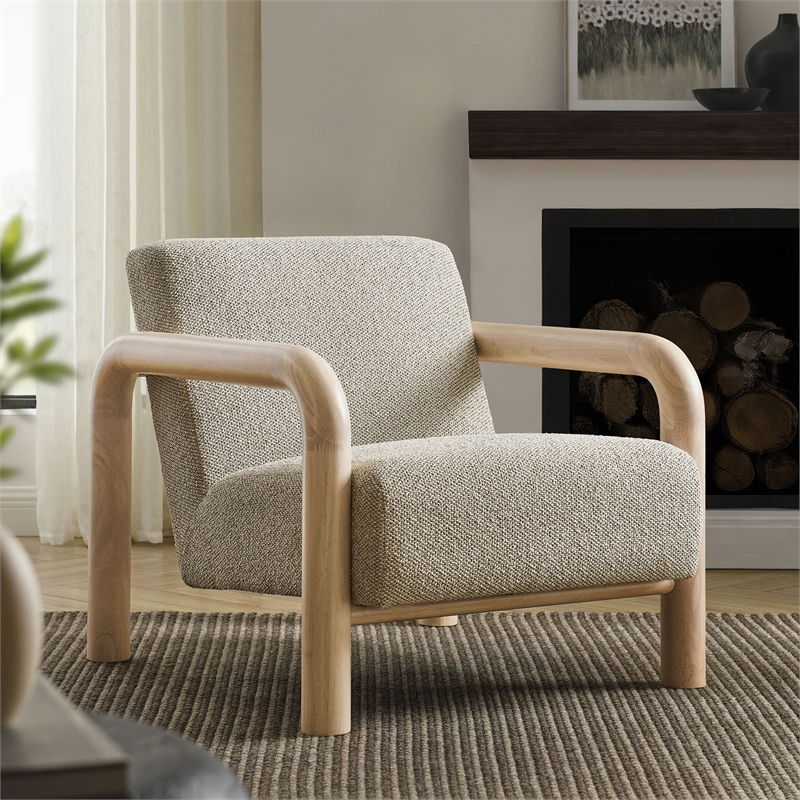 Maklaine Contemporary Dense Foam Padding Boucle Accent Chair in Marble Oak