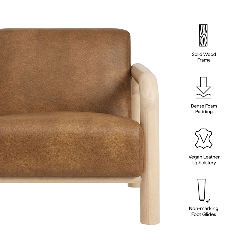 Maklaine Contemporary Vegan Leather Accent Chair in Canyon Oak