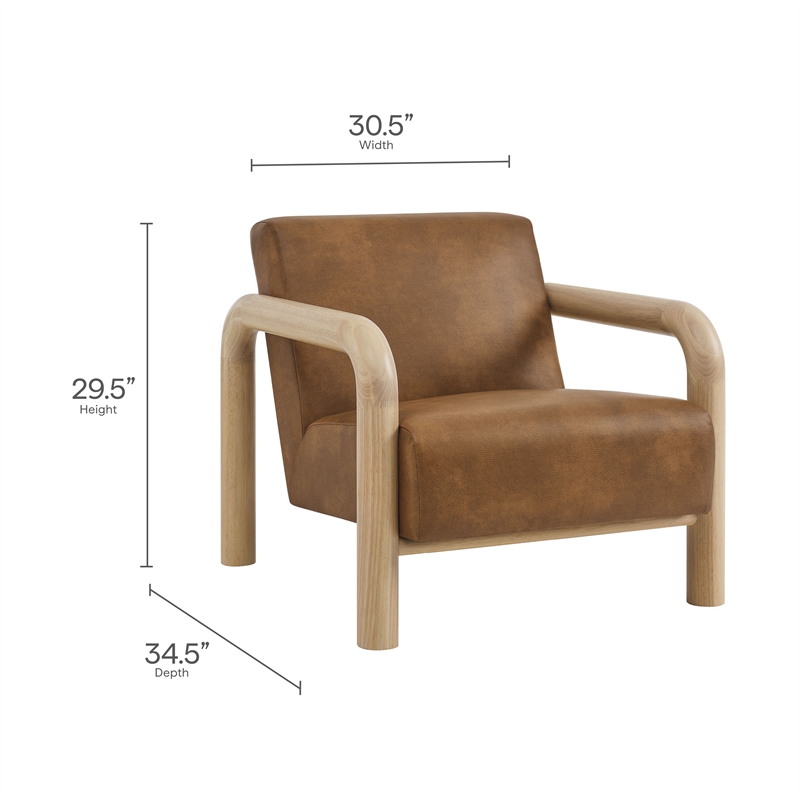 Maklaine Contemporary Vegan Leather Accent Chair in Canyon Oak