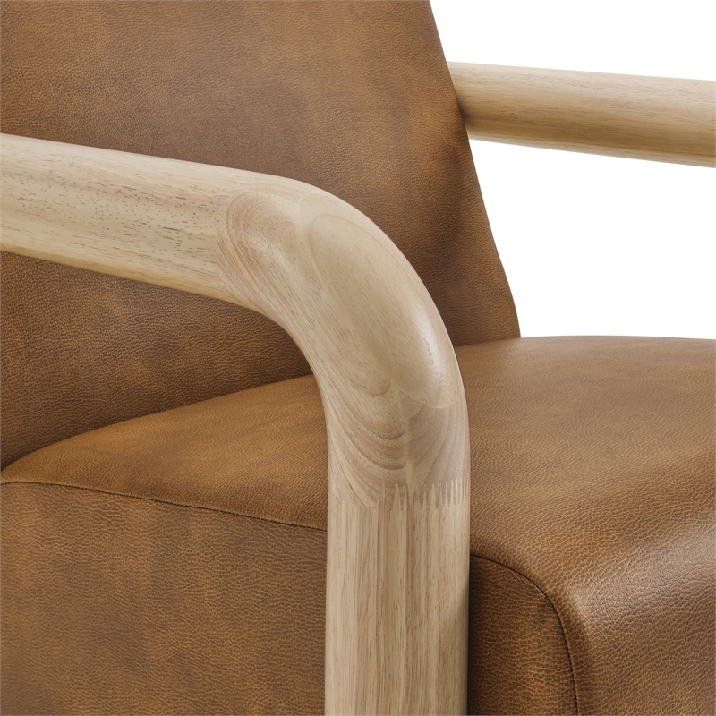 Maklaine Contemporary Vegan Leather Accent Chair in Canyon Oak