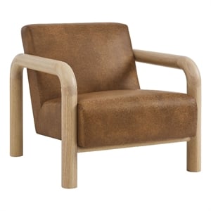 Maklaine Contemporary Vegan Leather Accent Chair in Canyon Oak