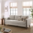 Maklaine Contemporary Boucle Fabric Sofa in Parchment Espresso