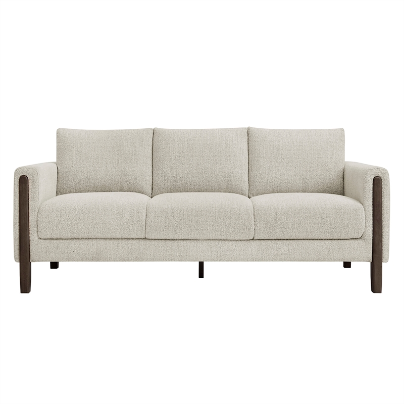 Maklaine Contemporary Boucle Fabric Sofa in Parchment Espresso