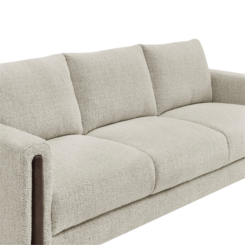 Maklaine Contemporary Boucle Fabric Sofa in Parchment Espresso