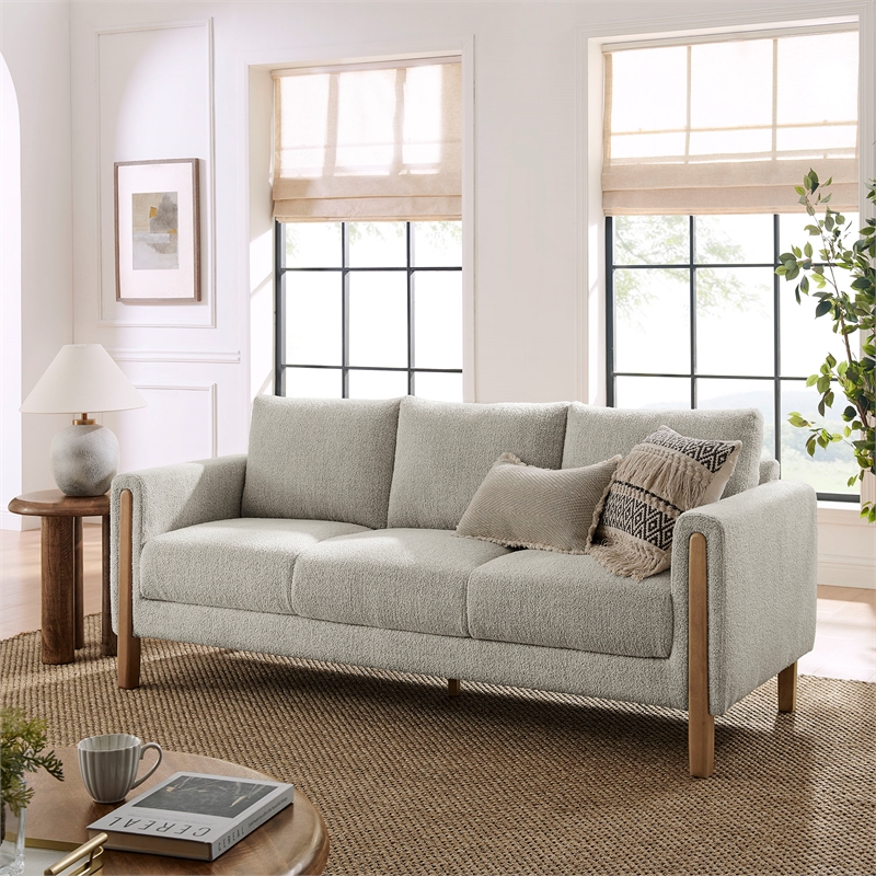 Maklaine Contemporary Upholstered Boucle Fabric Sofa in Parchment Beech