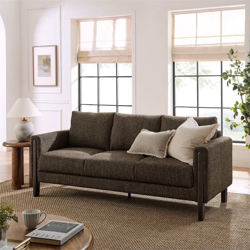 Maklaine Contemporary Boucle Fabric Sofa in Antique Espresso