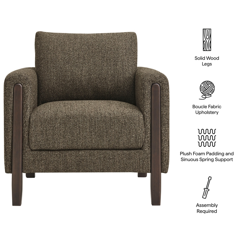 Maklaine Contemporary Boucle Fabric Accent Armchair in Antique Espresso