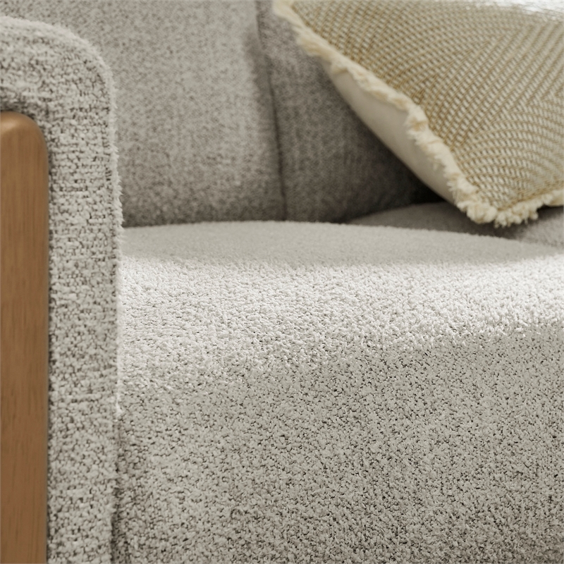 Maklaine Contemporary Boucle Fabric Accent Armchair in Parchment Beech