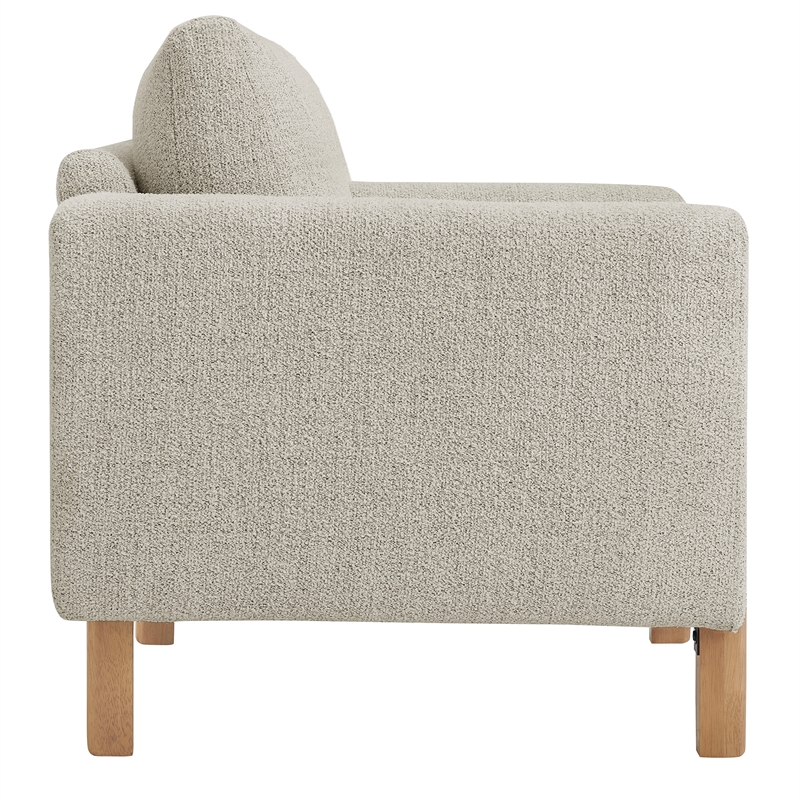 Maklaine Contemporary Boucle Fabric Accent Armchair in Parchment Beech