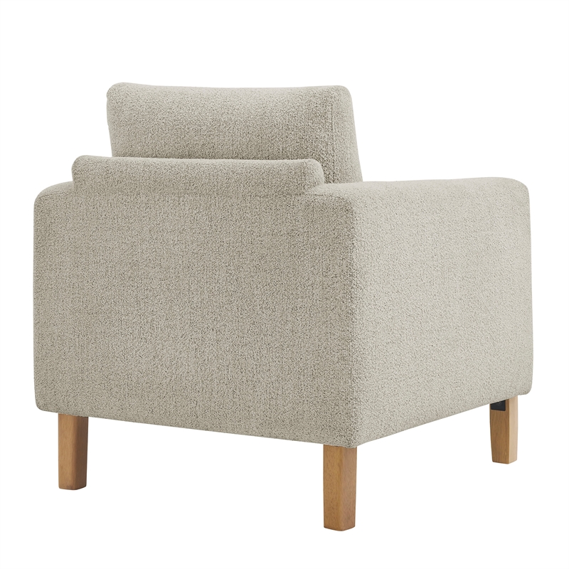 Maklaine Contemporary Boucle Fabric Accent Armchair in Parchment Beech