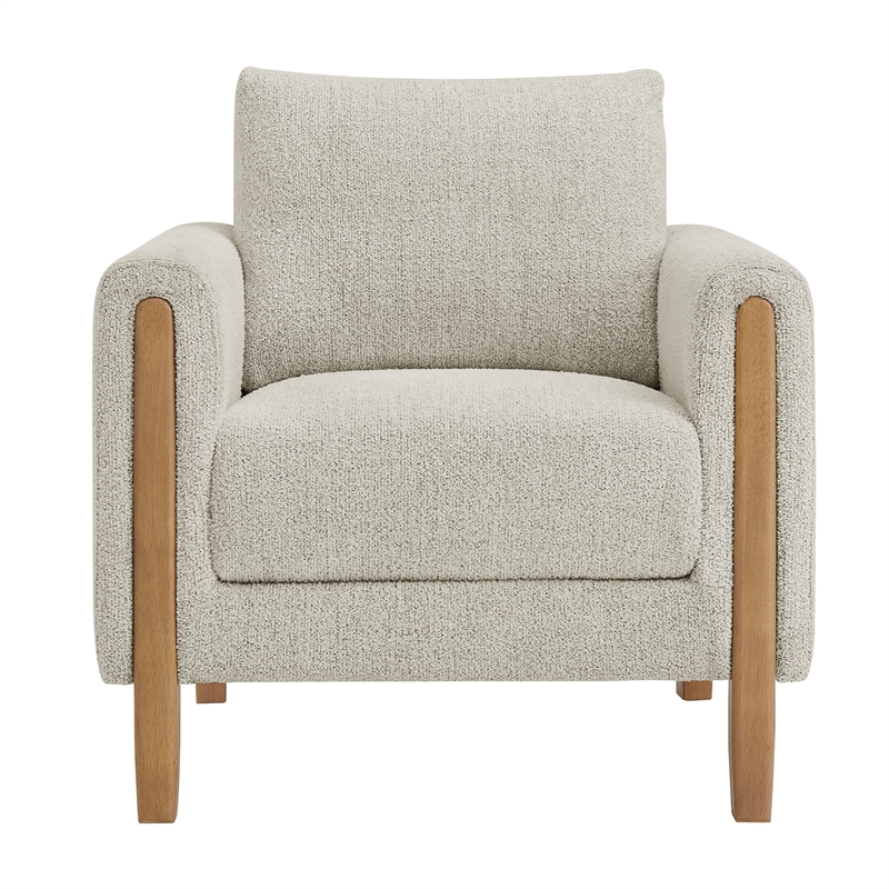 Maklaine Contemporary Boucle Fabric Accent Armchair in Parchment Beech