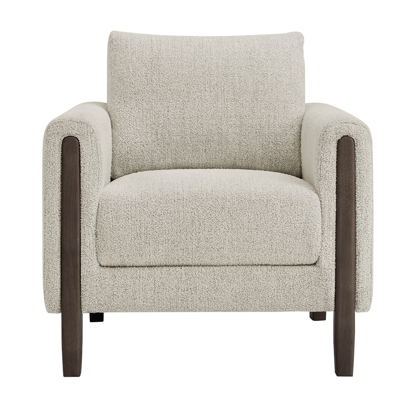 Maklaine Boucle Fabric Accent Armchair in Parchment Espresso