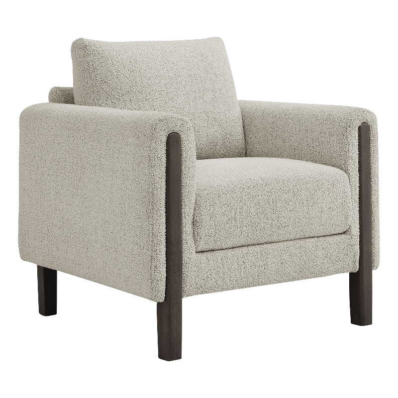 Maklaine Boucle Fabric Accent Armchair in Parchment Espresso