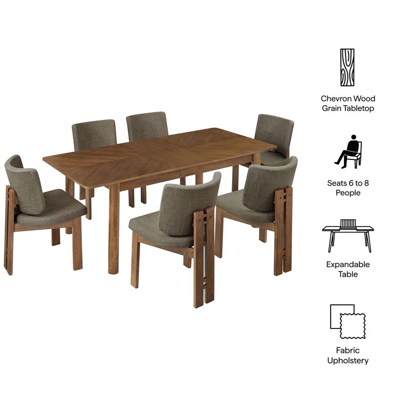 Maklaine Modern / Contemporary 7-Piece Dining Set in Walnut Taupe