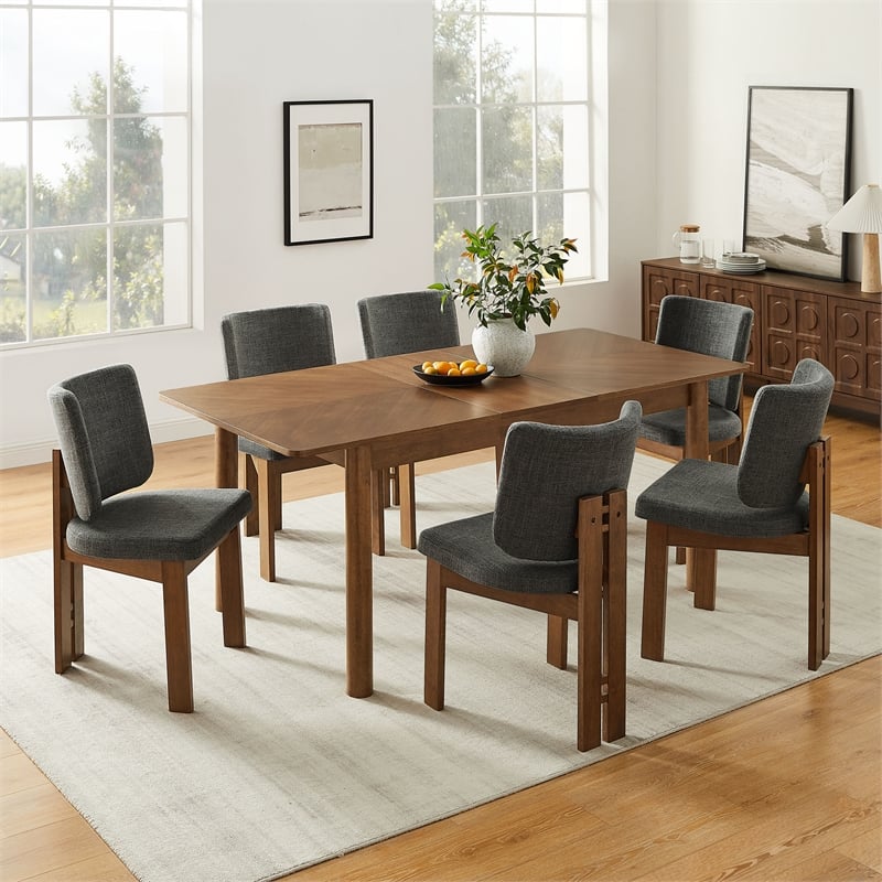 Maklaine Modern / Contemporary 7-Piece Dining Set in Walnut Charcoal