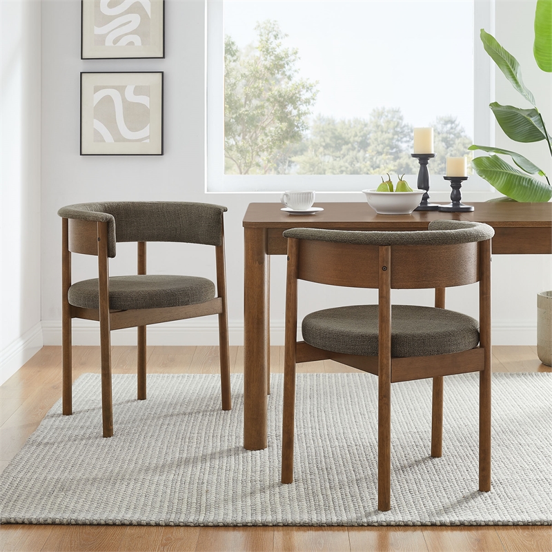Maklaine Contemporary Set Of 2 Curved Upholstered Dining Chairs