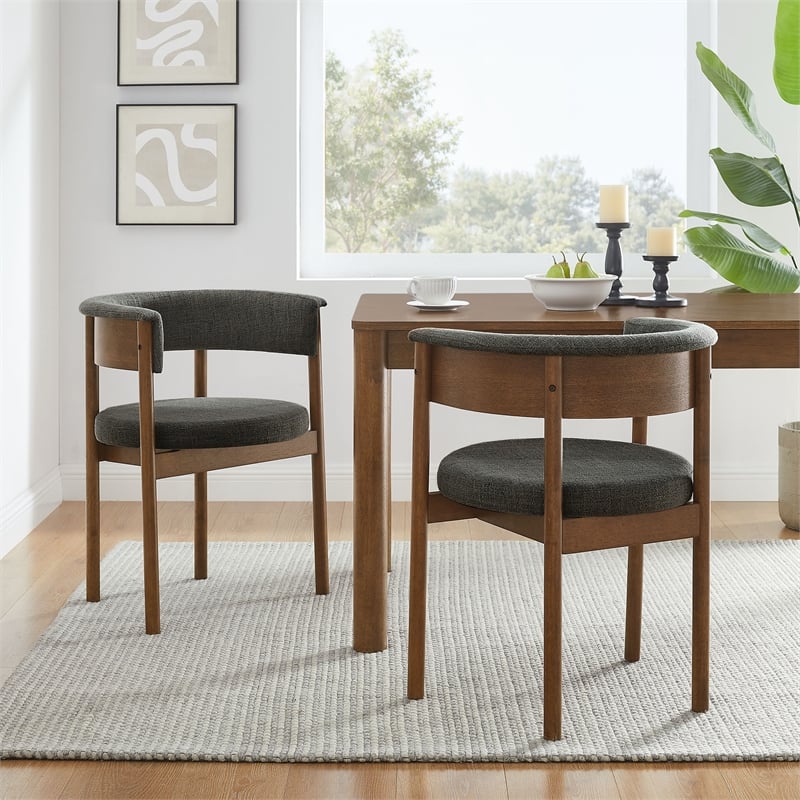 Maklaine Contemporary Set Of 2 Curved Upholstered Dining Chairs