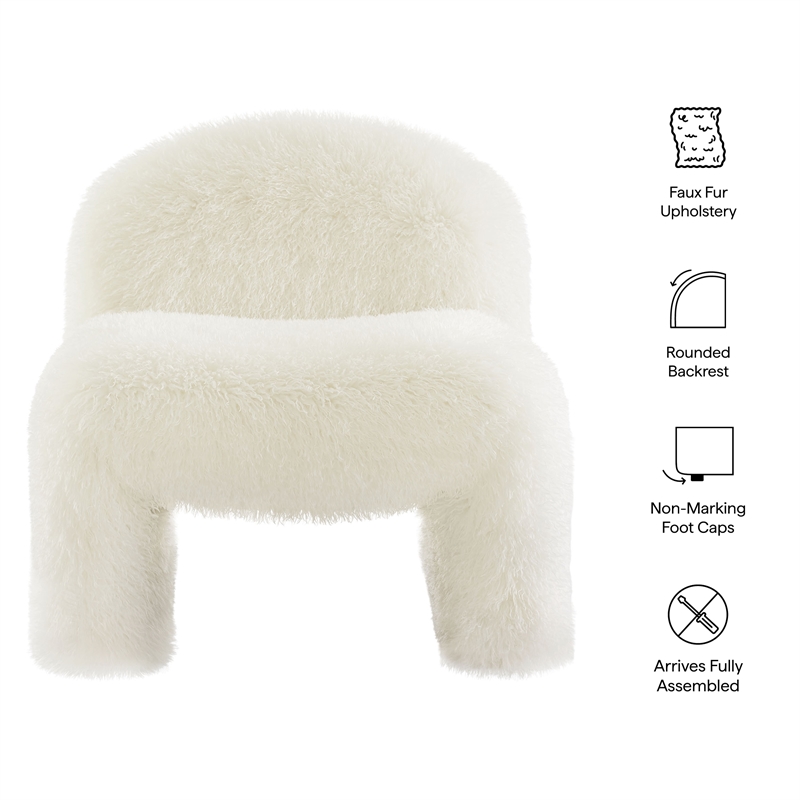 Maklaine Contemporary Faux Fur Upholstered Accent Chair in White