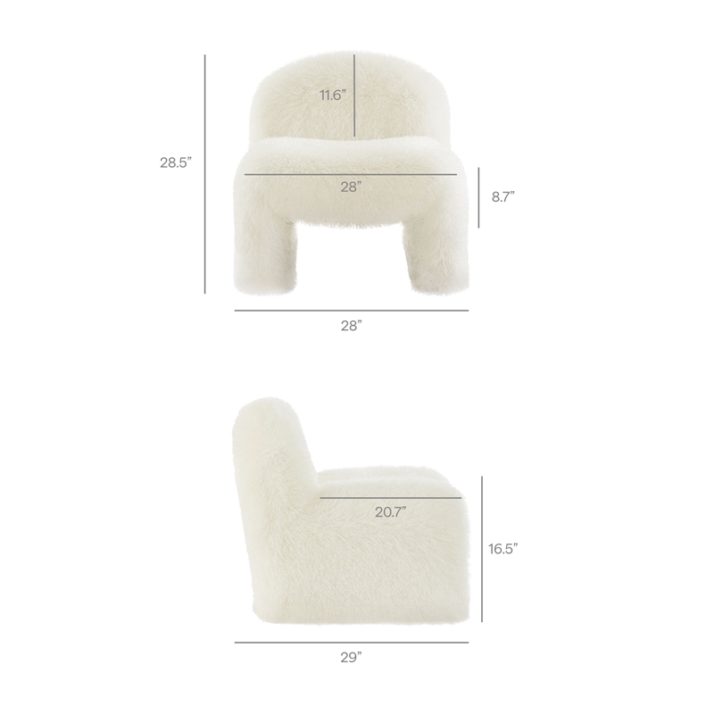 Maklaine Contemporary Faux Fur Upholstered Accent Chair in White