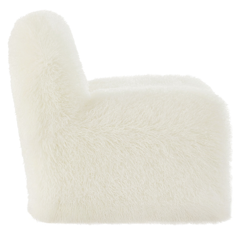 Maklaine Contemporary Faux Fur Upholstered Accent Chair in White