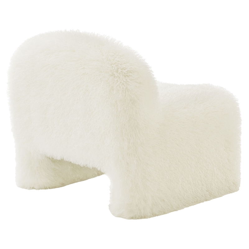 Maklaine Contemporary Faux Fur Upholstered Accent Chair in White
