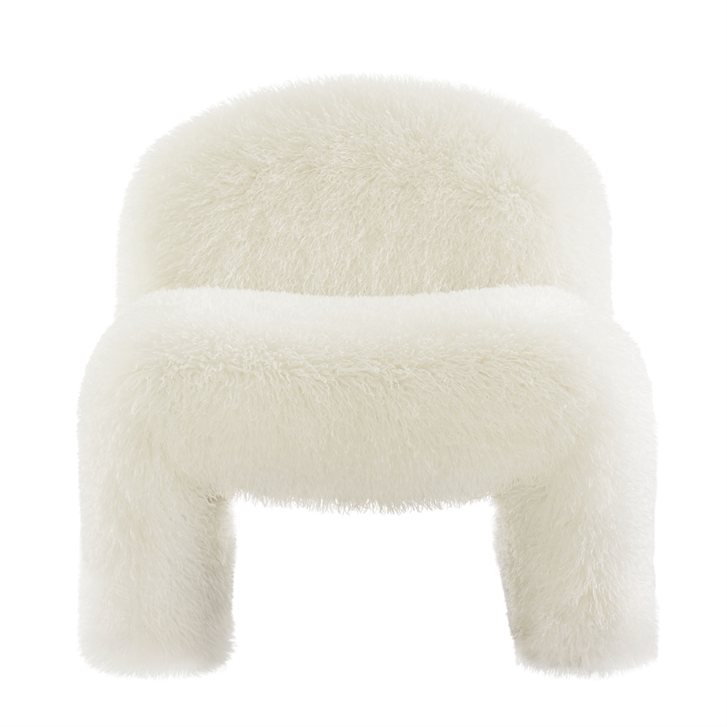 Maklaine Contemporary Faux Fur Upholstered Accent Chair in White