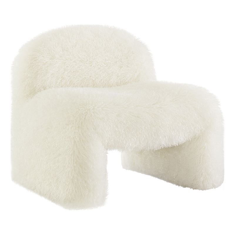 Maklaine Contemporary Faux Fur Upholstered Accent Chair in White