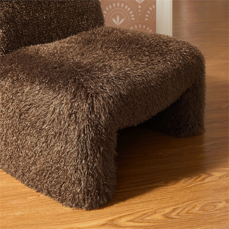 Maklaine Contemporary Faux Fur Upholstered Accent Chair in Brown