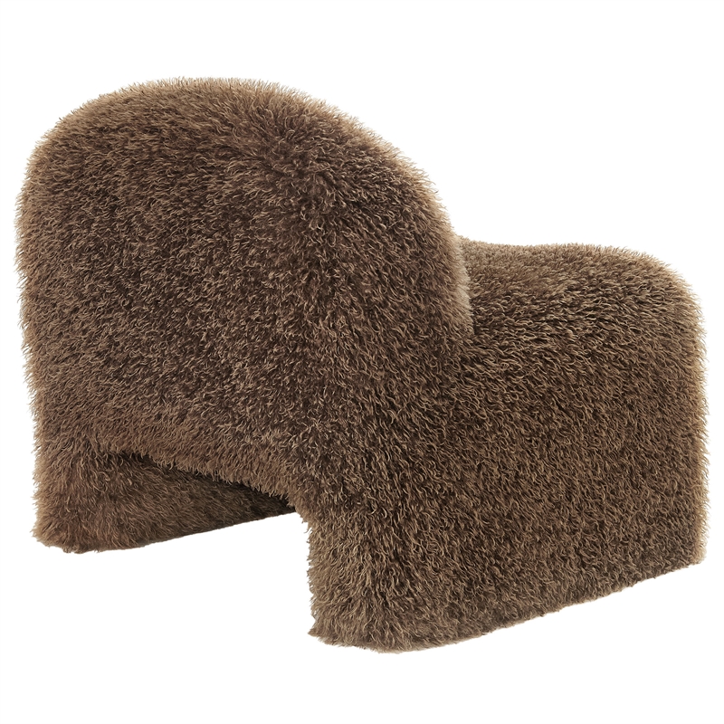 Maklaine Contemporary Faux Fur Upholstered Accent Chair in Brown